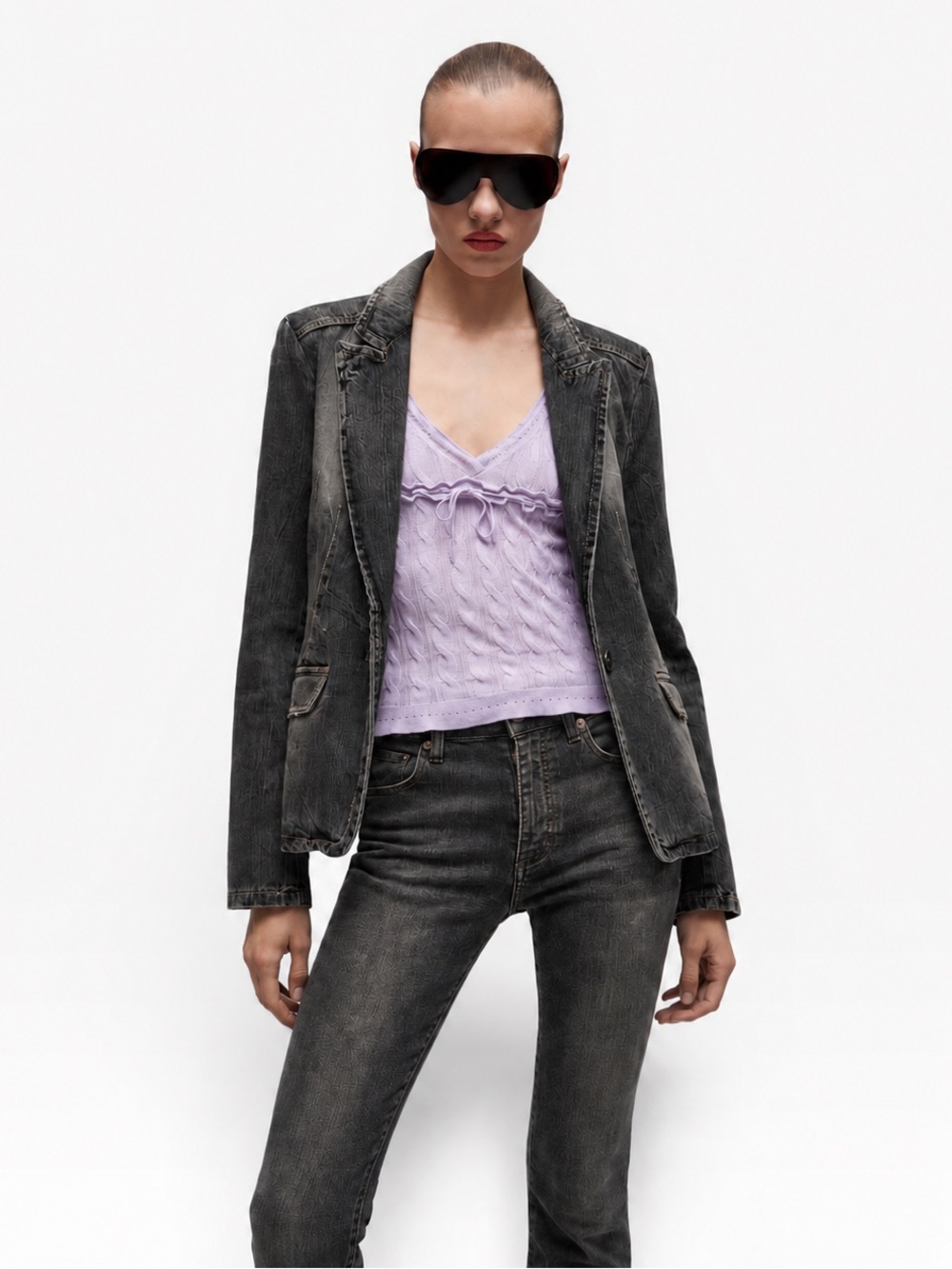 Vintage Roberto Cavalli Tailored “Burnt-Out” Black Denim Blazer/Jacket